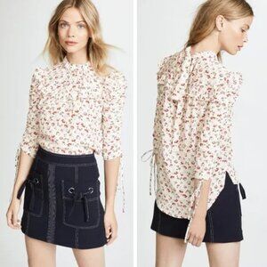 Veronica Beard Howell Blouse White Multi Floral Silk Bohemian Breathable Light